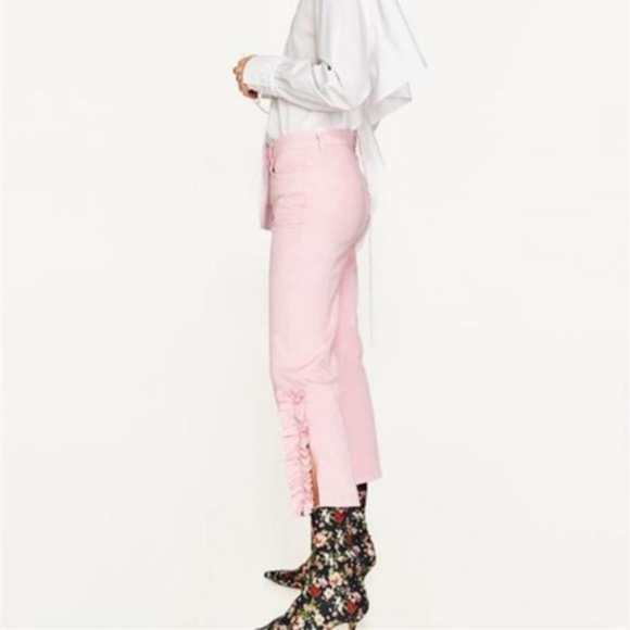 New Zara Light Pink Frilled Hem Trousers - Picture 2 of 7